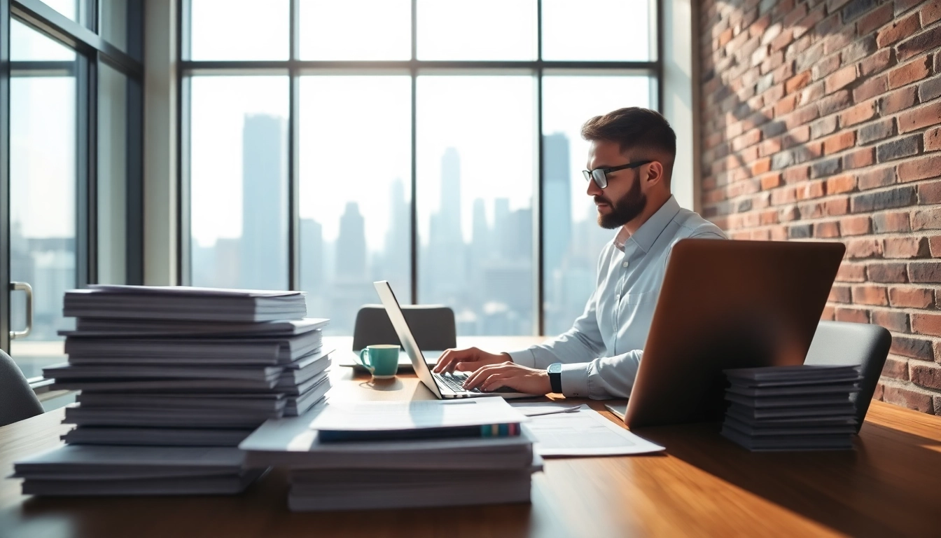 Consultant focused on Registration and certification in Federal databases for federal contracts in a modern office.