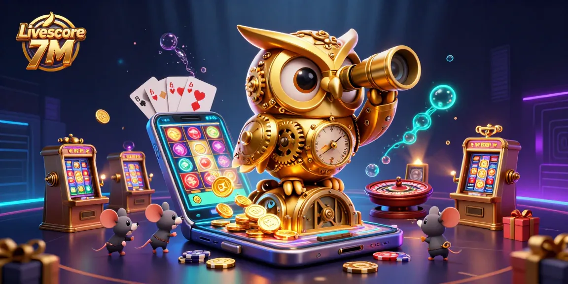 Join the action at Livescore 7M, where vibrant characters engage in thrilling casino games amidst explosion of coins and excitement.