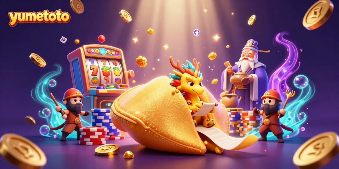 Experience yumetoto's thrilling slot action with a golden fortune cookie and magical characters.