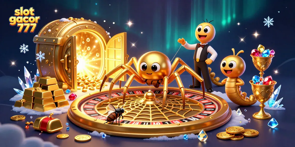 Slot gacor 777 permainan slot seru dengan karakter laba-laba emas dan uang berlimpah.
