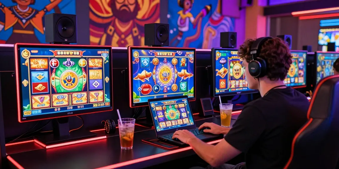 Exciting slot88 login setup featuring a player immersed in vibrant online casino games, showcasing a dynamic gaming atmosphere.
