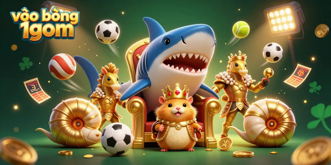 Experience the excitement of vào bóng 1gom with this dynamic 3D illustration featuring a hamster king and sports elements.