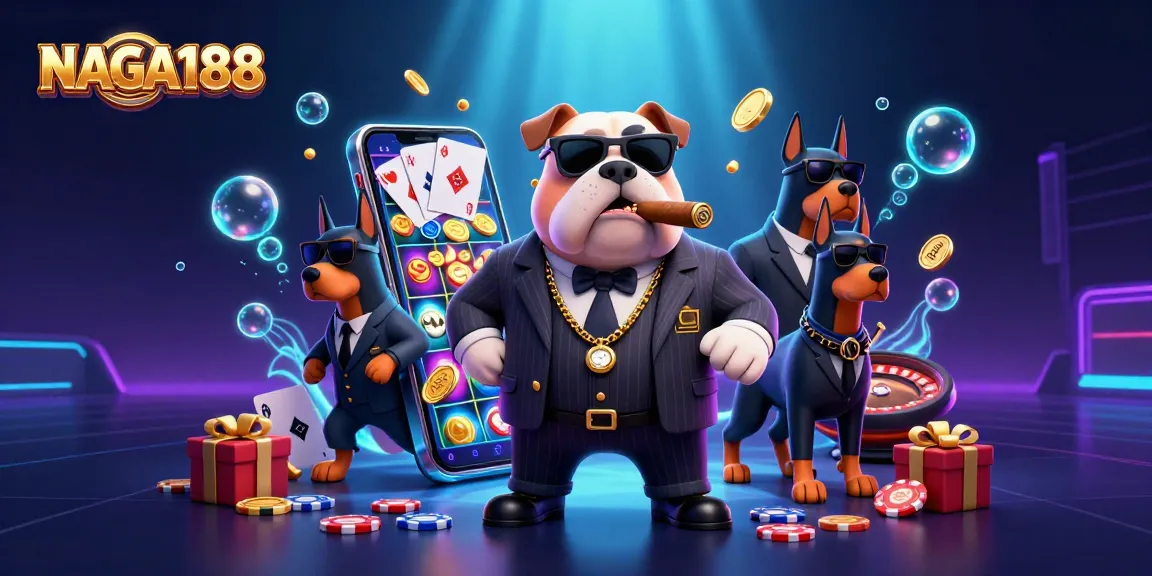 NAGA188 mengulas kasino online dengan karakter kartun mafia dan elemen permainan menarik.