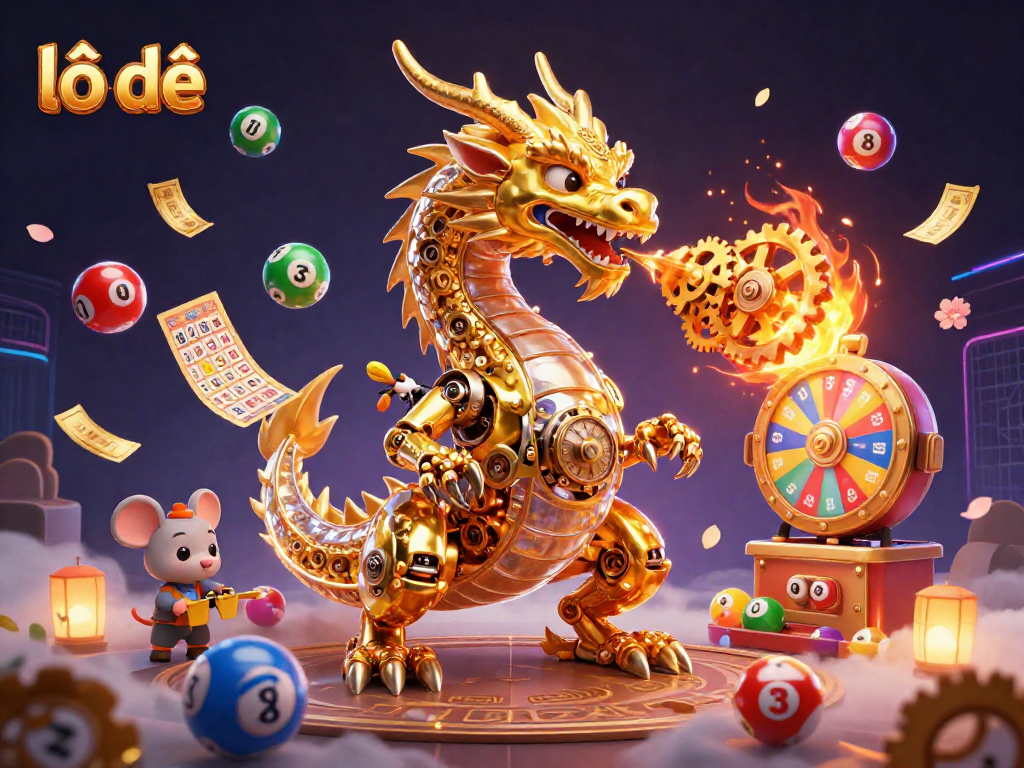 Play lottery with excitement in the vibrant lô đề world, amidst dynamic lottery balls and golden elements.