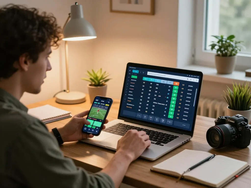 Engaging online sports betting scene on pintu888top with user checking odds and making strategic bets