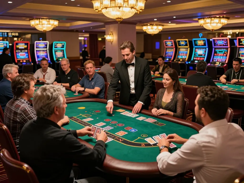 Players enjoying strategic gameplay at tip88 blackjack tables in a vibrant casino environment.