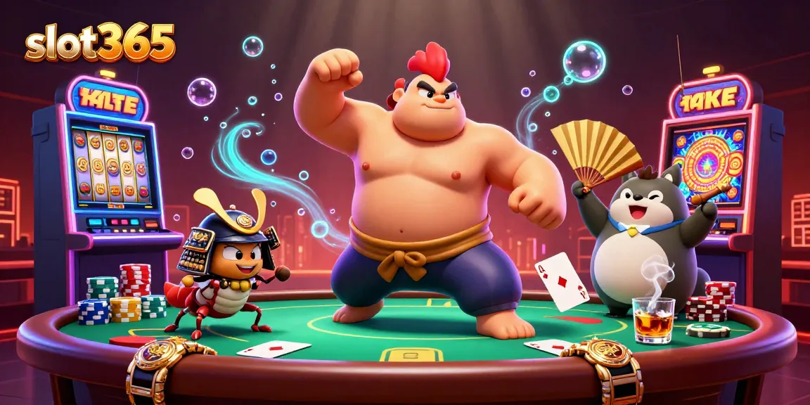 Experience thrilling jackpots with slot365's vibrant 3D casino scene featuring animated characters and gaming elements.
