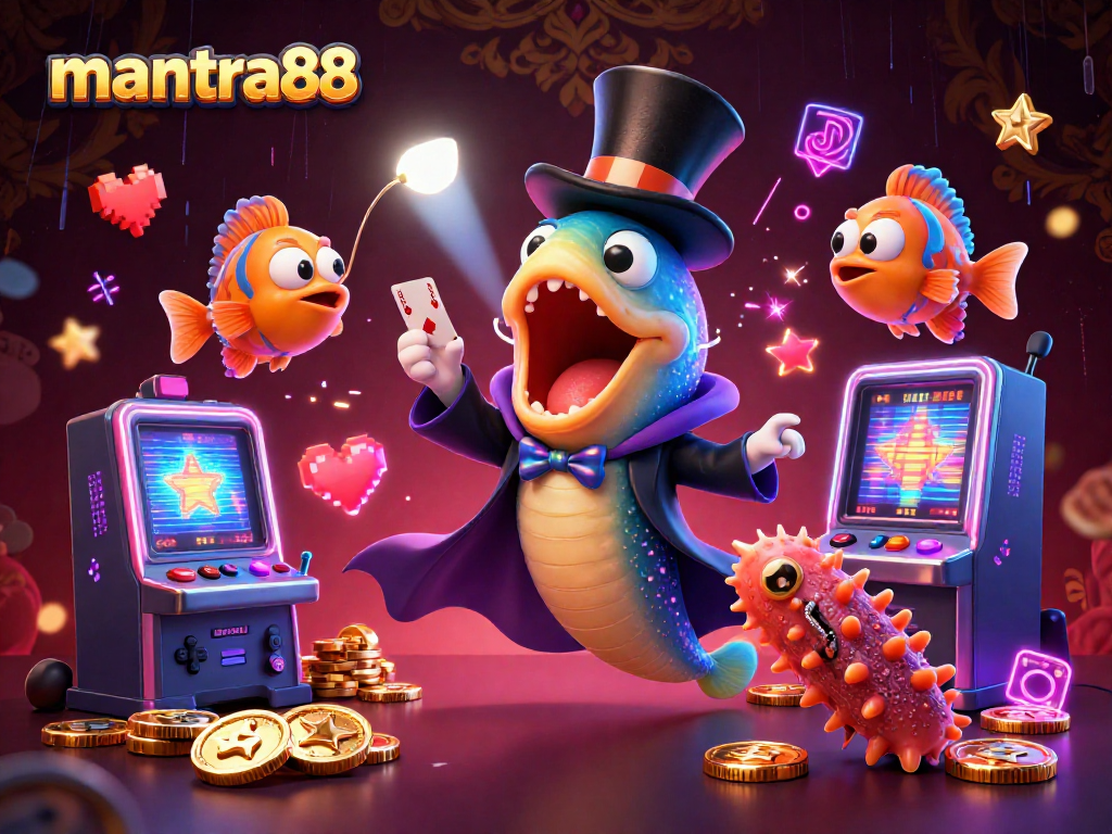 Engage in thrilling action at mantra88 with this vibrant 3D casino illustration featuring unique characters.