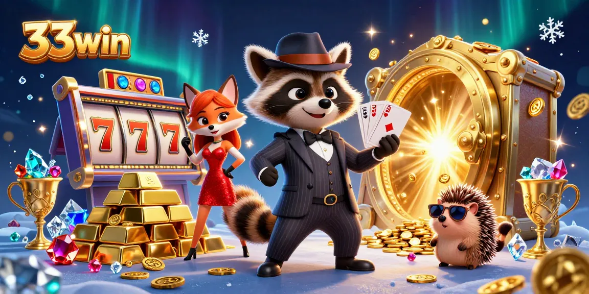 33win players enjoy thrilling jackpots in a lively casino scene with vibrant characters.