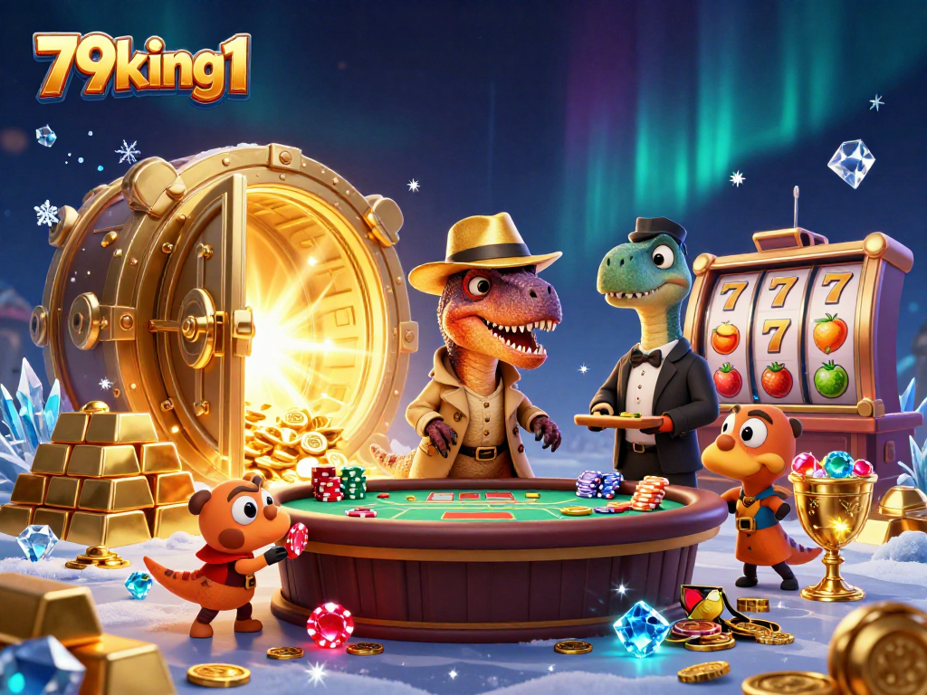 Engage with 79king1 at the blackjack table where dinosaurs and thrilling action meet, showcasing vibrant casino life.