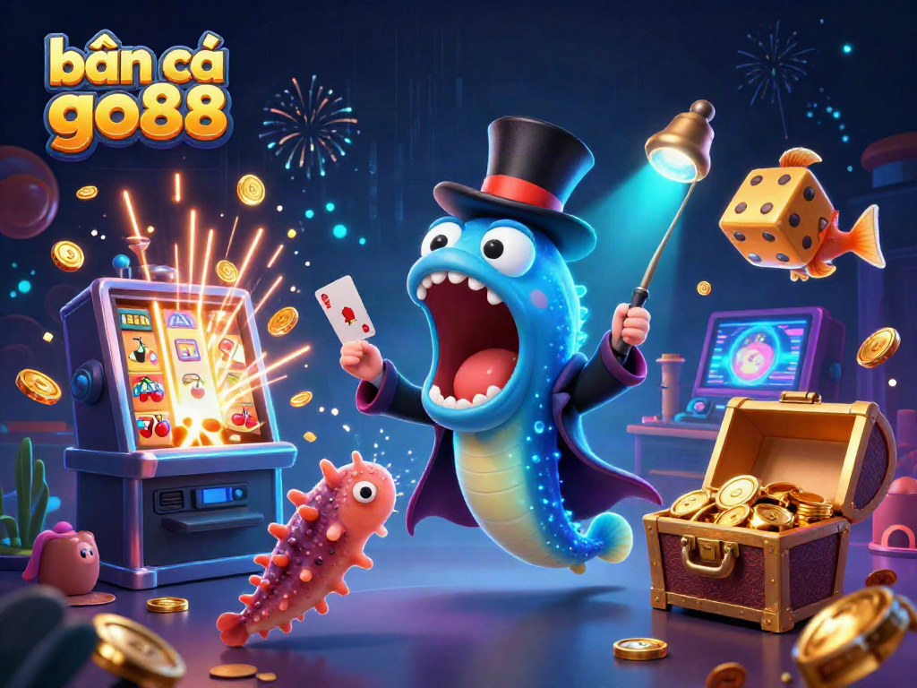 Bắn cá go88 features a bioluminescent eel magician surrounded by golden coins and vibrant game elements.