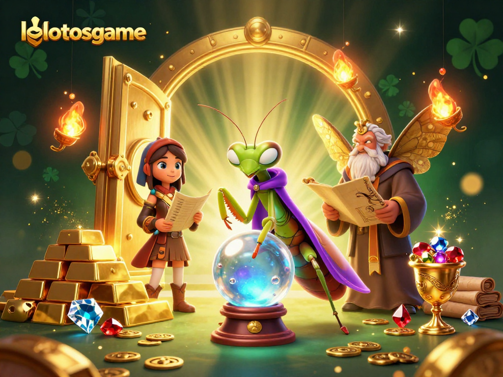 Lotosgame offers an exciting fantasy scene with characters exploring a magical casino universe.
