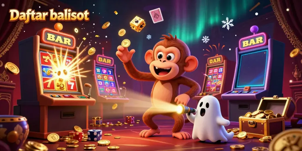 Engage in thrilling casino fun with Daftar balisot as a poltergeist monkey juggles coins and cards.