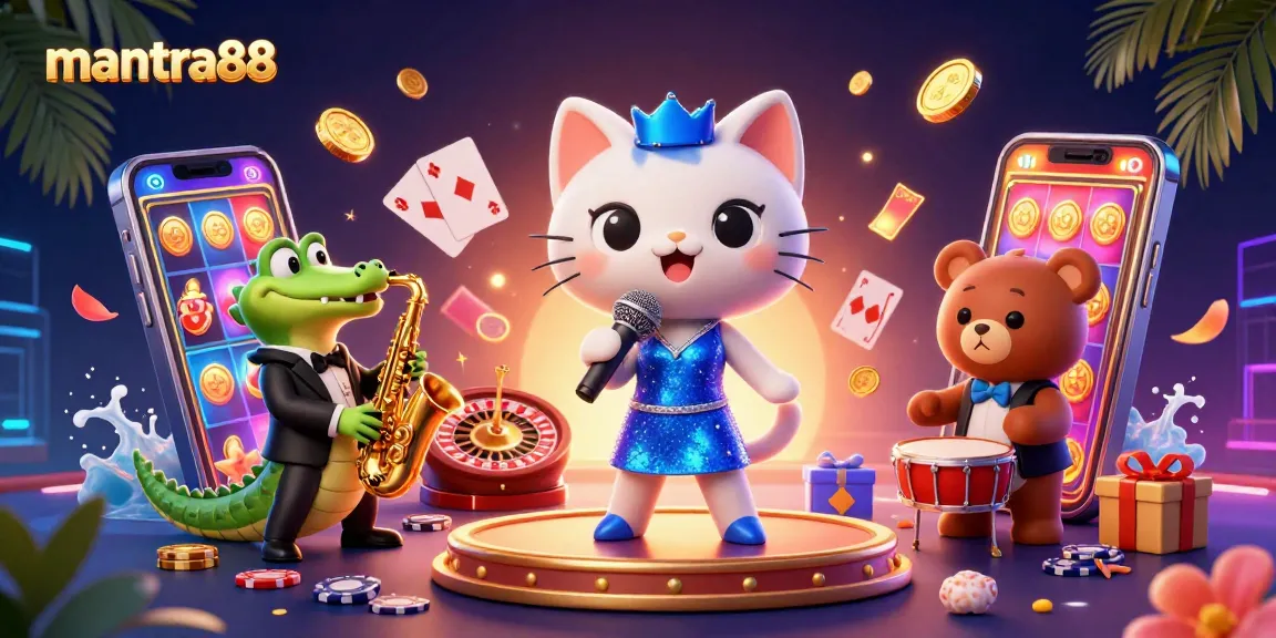 Experience the thrilling adventure with mantra88 at a vibrant casino stage featuring dynamic characters.