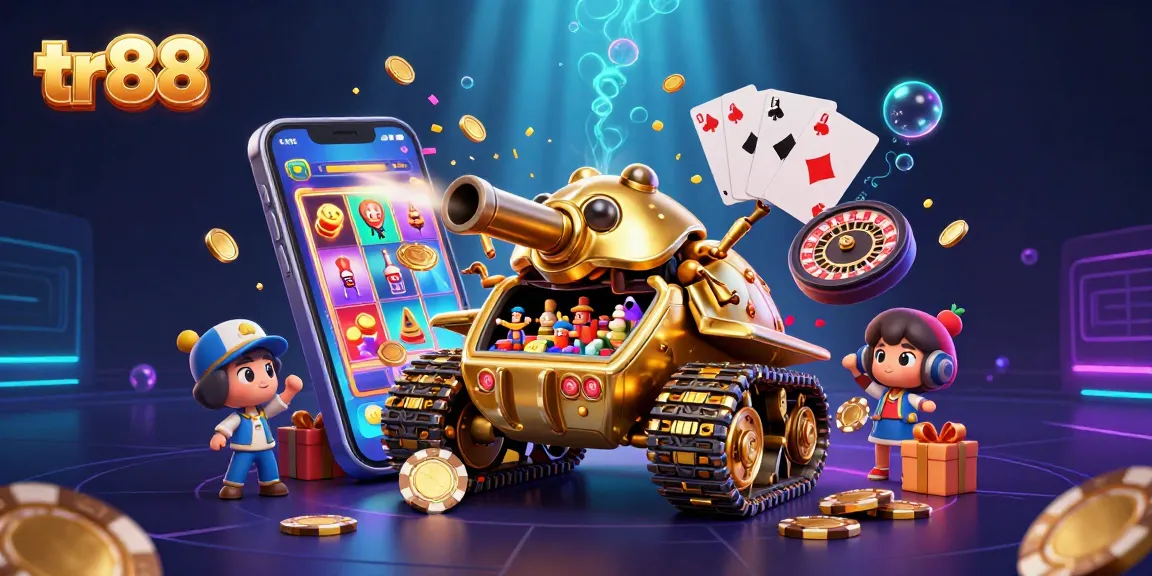 Play the exciting tr88 slot game in a vibrant casino scene with confetti and gold!