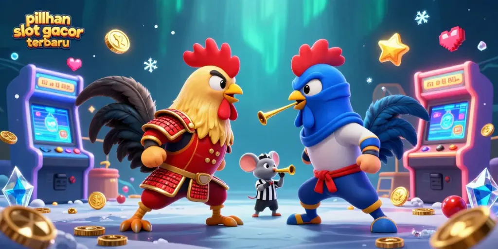 Permainan pilihan slot gacor terbaru menghadirkan pertarungan ayam 3D dalam ilustrasi yang menarik.