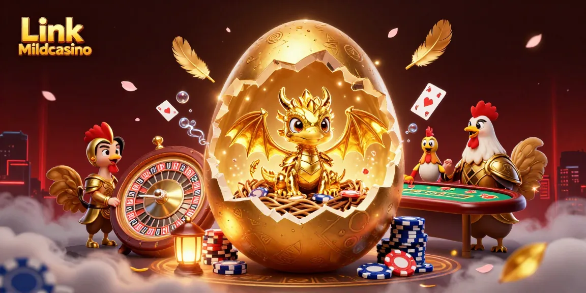Experience Link Mildcasino with this vibrant 3D illustration showcasing casino excitement and golden treasures.