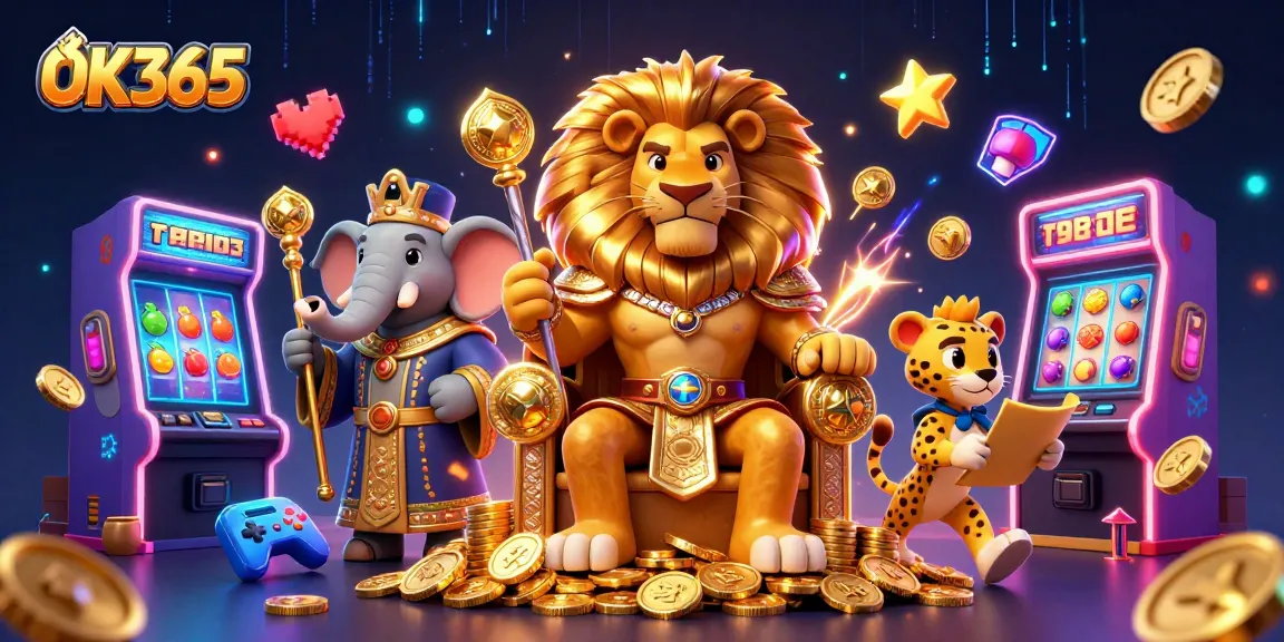 Experience the excitement of OK365 with captivating gaming characters and vibrant casino elements.