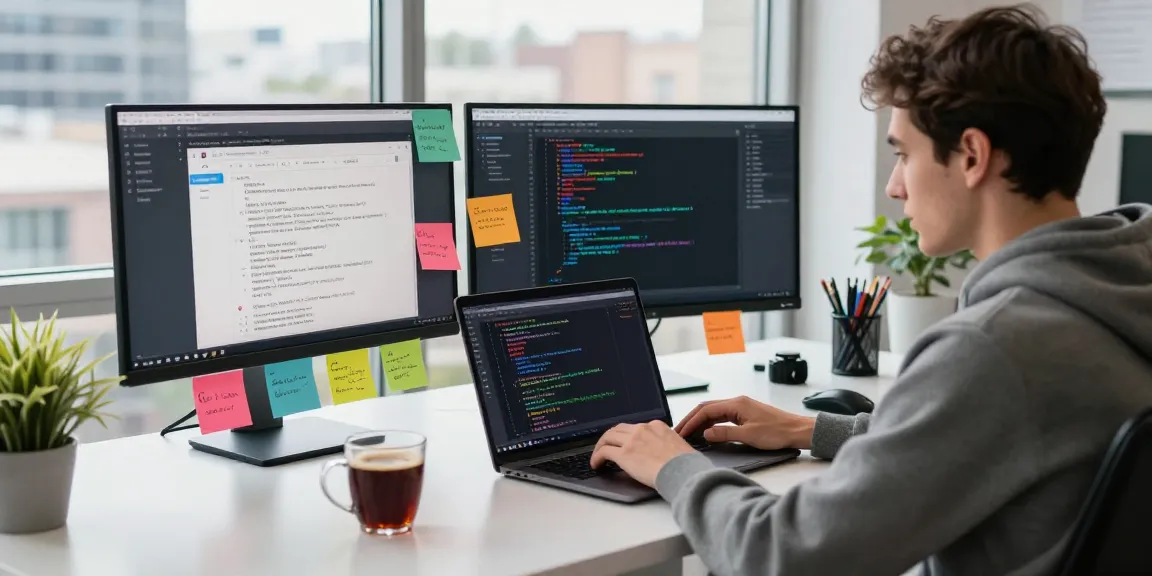 Learn React Hooks and Redux Toolkit in a vibrant software development workspace, showcasing code and productivity.