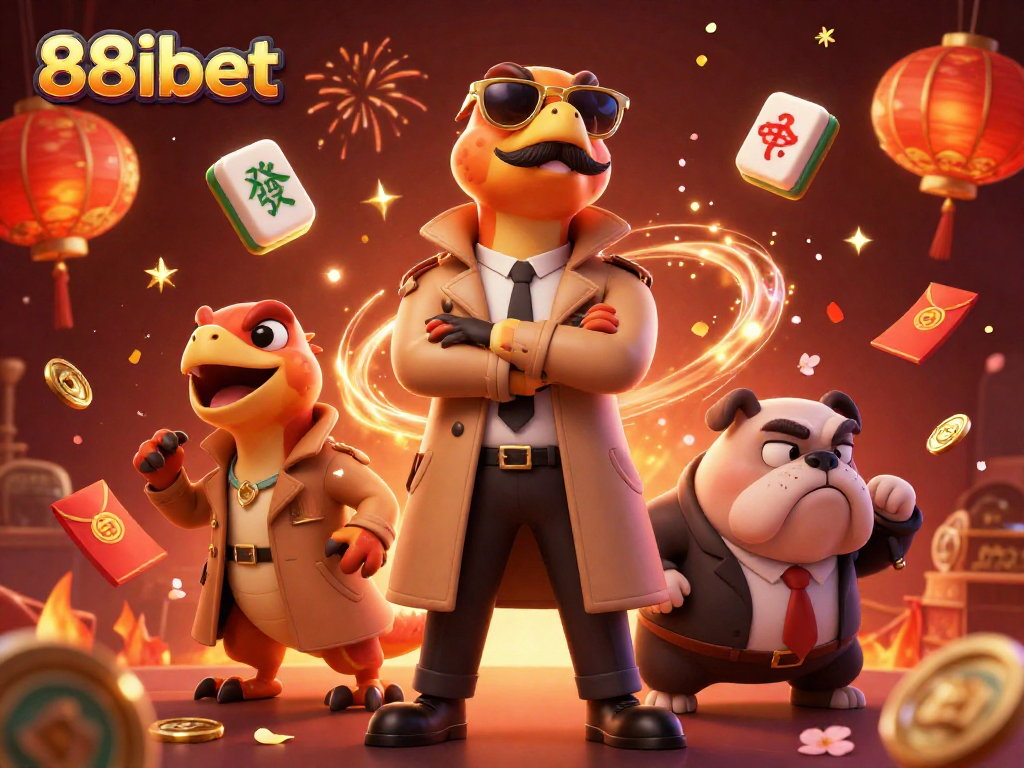 Experience thrilling VIP access as 88ibet's raptor trio entertains at the casino lounge with mahjong tiles and confetti.