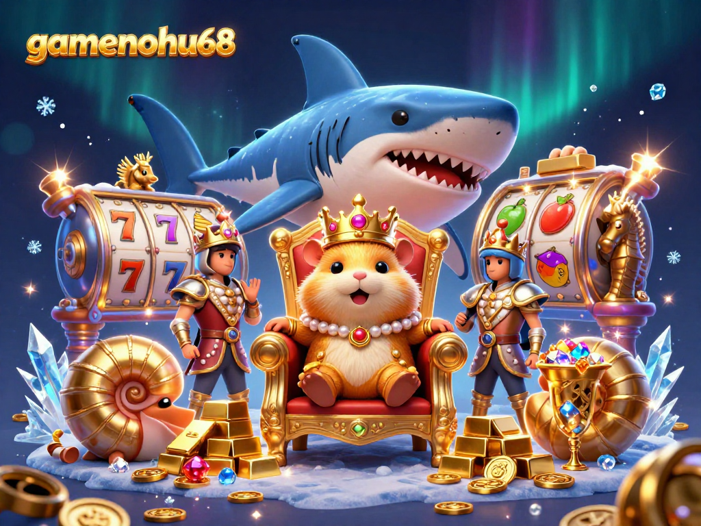 Experience gamenohu68 with a dynamic scene of a golden hamster king amidst vibrant casino elements.