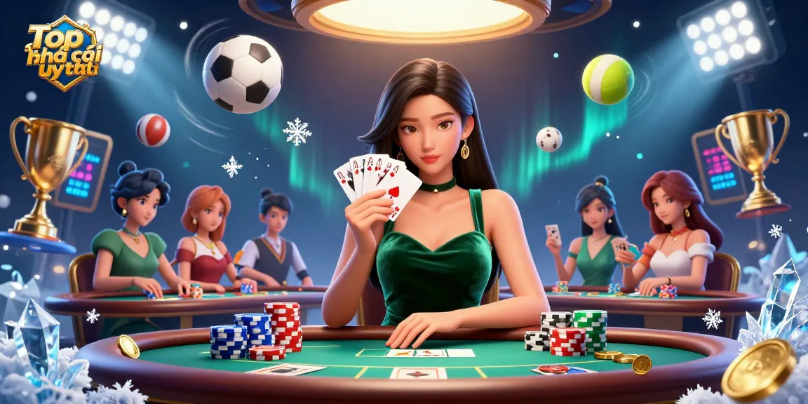 Engage with Top nhà cái uy tín at a vibrant poker scene, featuring beautiful gameplay and enthusiastic betting.