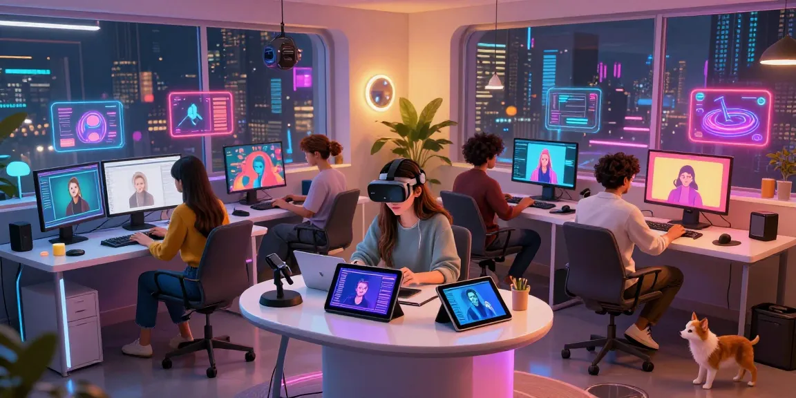 Dynamic collaborative workspace showcasing NSFW AI content creation with vibrant digital tools and diverse creators.