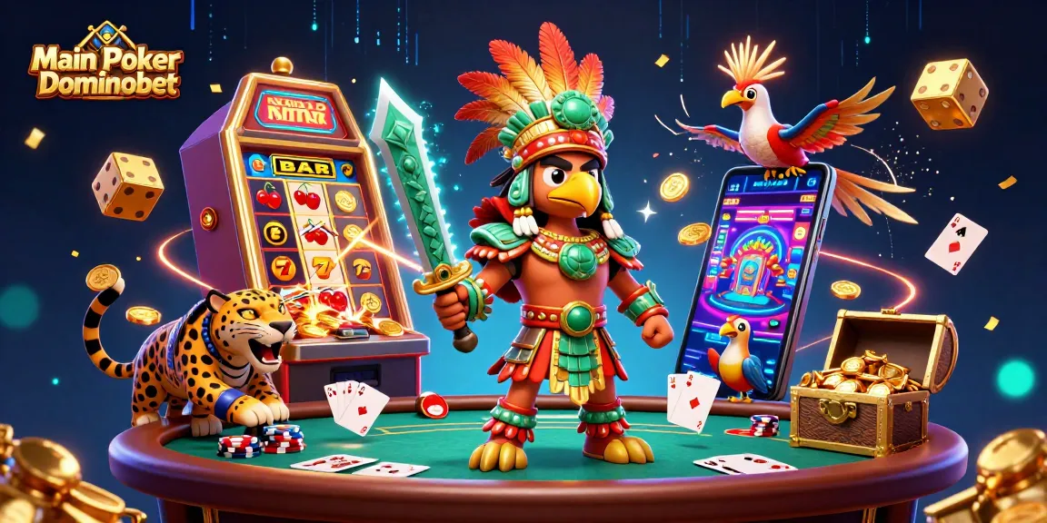 Main Poker Dominobet delivers a thrilling experience with a vibrant poker scene featuring dynamic characters and gaming elements.