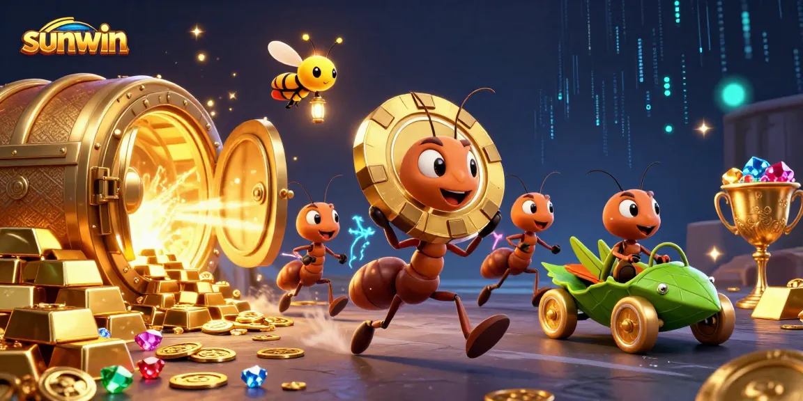 sunwin sparks excitement with a heist scene showing ants carrying a giant poker chip in an underground tunnel