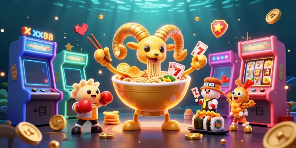 Experience the excitement of xx88 with vibrant casino elements and cartoon characters.