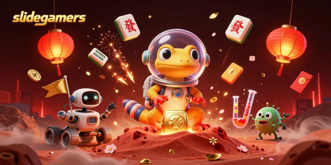 Experience the thrill of slidegamers in a vibrant 3D casino scene with animated Martian characters and dynamic game elements.