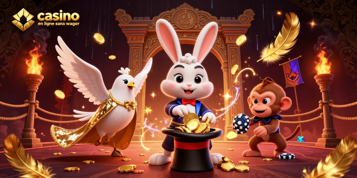 Illustration dynamique représentant un casino en ligne sans wager avec des éléments de pari et des personnages animés.