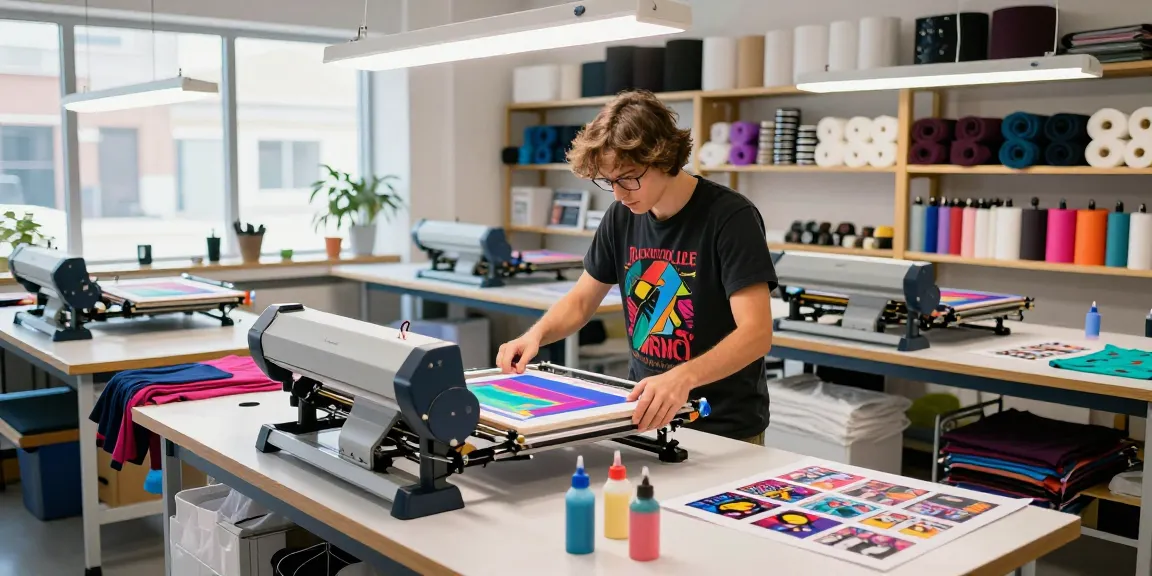 Expert t-shirt printing process in action, showcasing vibrant designs and quality fabrics