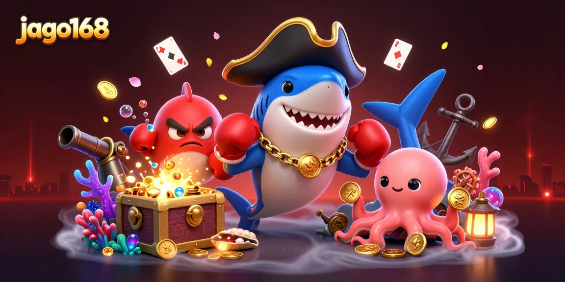 Experience thrilling gaming with jago168 in a vibrant underwater casino adventure illustration.