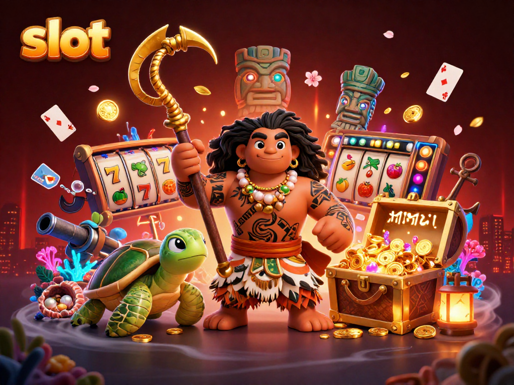 Engage with slot games as a hawk and turtle celebrate winnings amidst vibrant 3D illustrations.