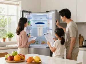 Family installing the Waterdrop EDR3RXD1 Replacement for Everydrop® Filter 3 in a bright kitchen.