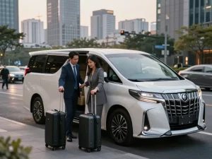 Trải nghiệm du lịch sang trọng nổi bật cho thuê xe Alphard với tài xế hỗ trợ khách hàng trong một môi trường đô thị.
