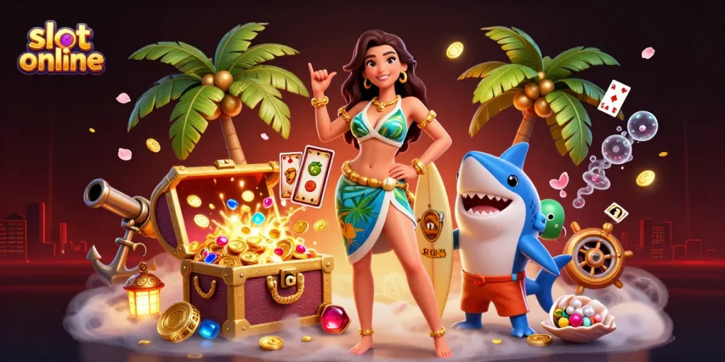 Play exciting slot online games with vibrant visuals and captivating elements in this dynamic scene.