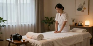 Experience 서울출장안마 in a tranquil massage room with calming decor and soothing atmosphere.