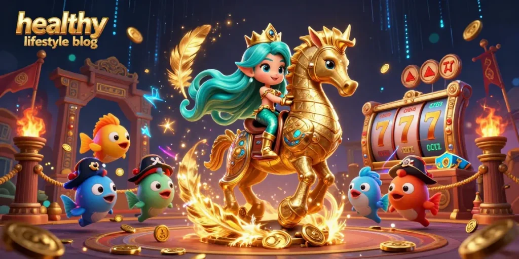 Experience winning at a healthy lifestyle blog with playful mermaid characters in a casino undersea adventure.
